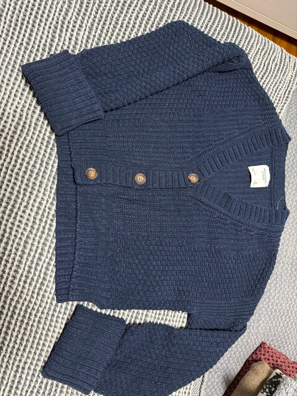Abercrombie & Fitch Navy Textured Button-Front Cardigan